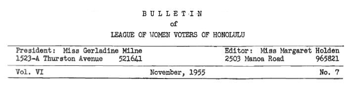 Aloha Voter - November 1955: Calendar of Events