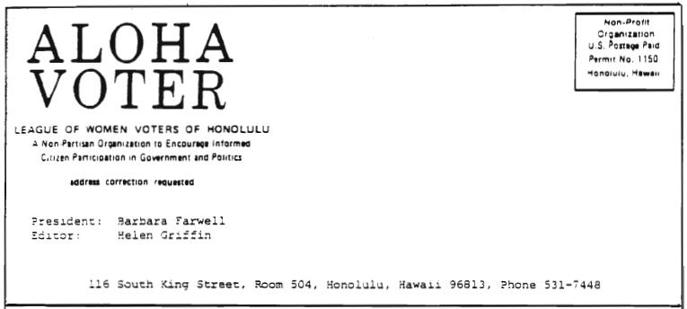 Aloha Voter - September, 1981: September Calendar