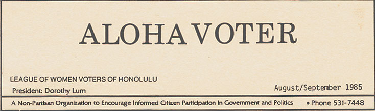 Aloha Voter - August-September 1985: Calendar