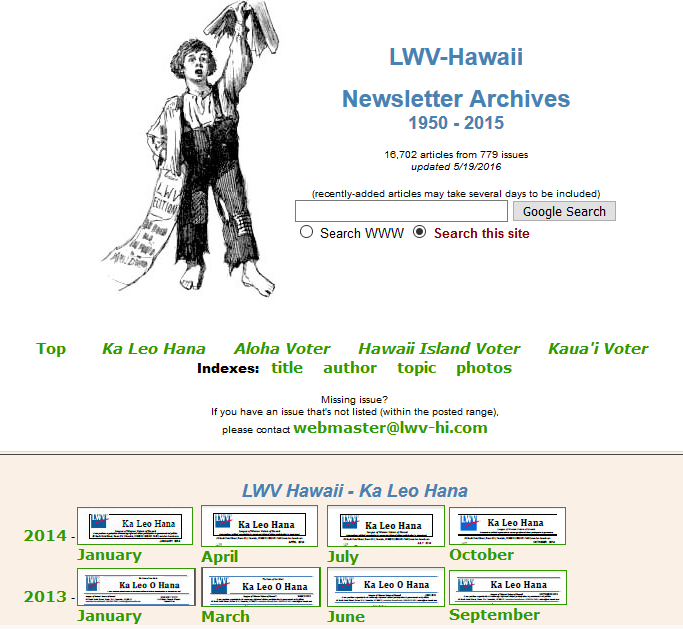League of Women Voters of Hawaii Newsletter Archive